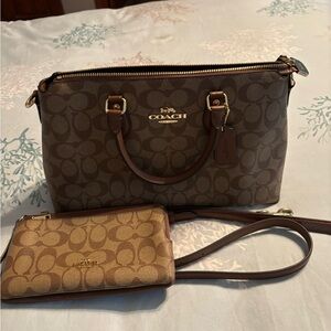 Coach Brown Signature Satchel and Wristlet